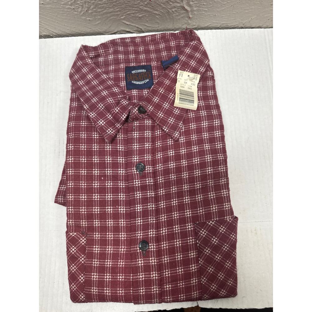 NWT Vintage Saugatuck‎ Maroon Men's Thin Flannel Plaid 90s Shirt 3X Size 3XL
